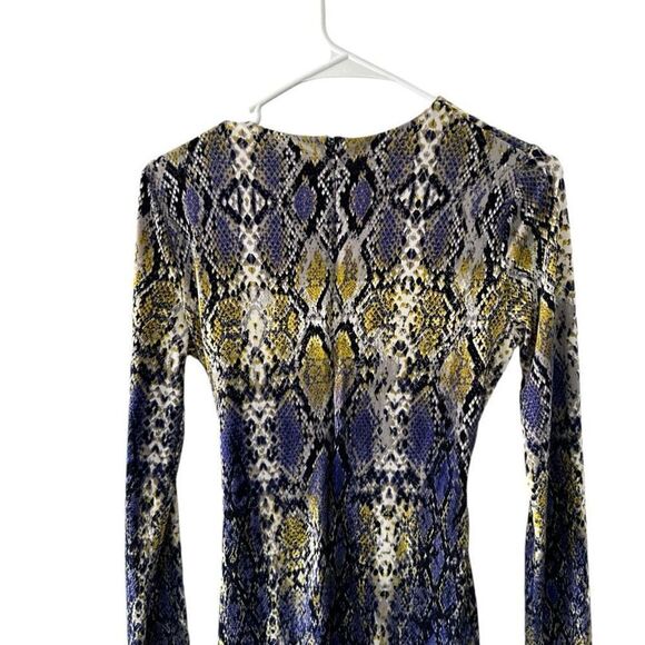 Calvin Klein Multicolored Snake Skin Pattern Faux Wrap Dress Size 4 Purple Yello - Picture 6 of 11